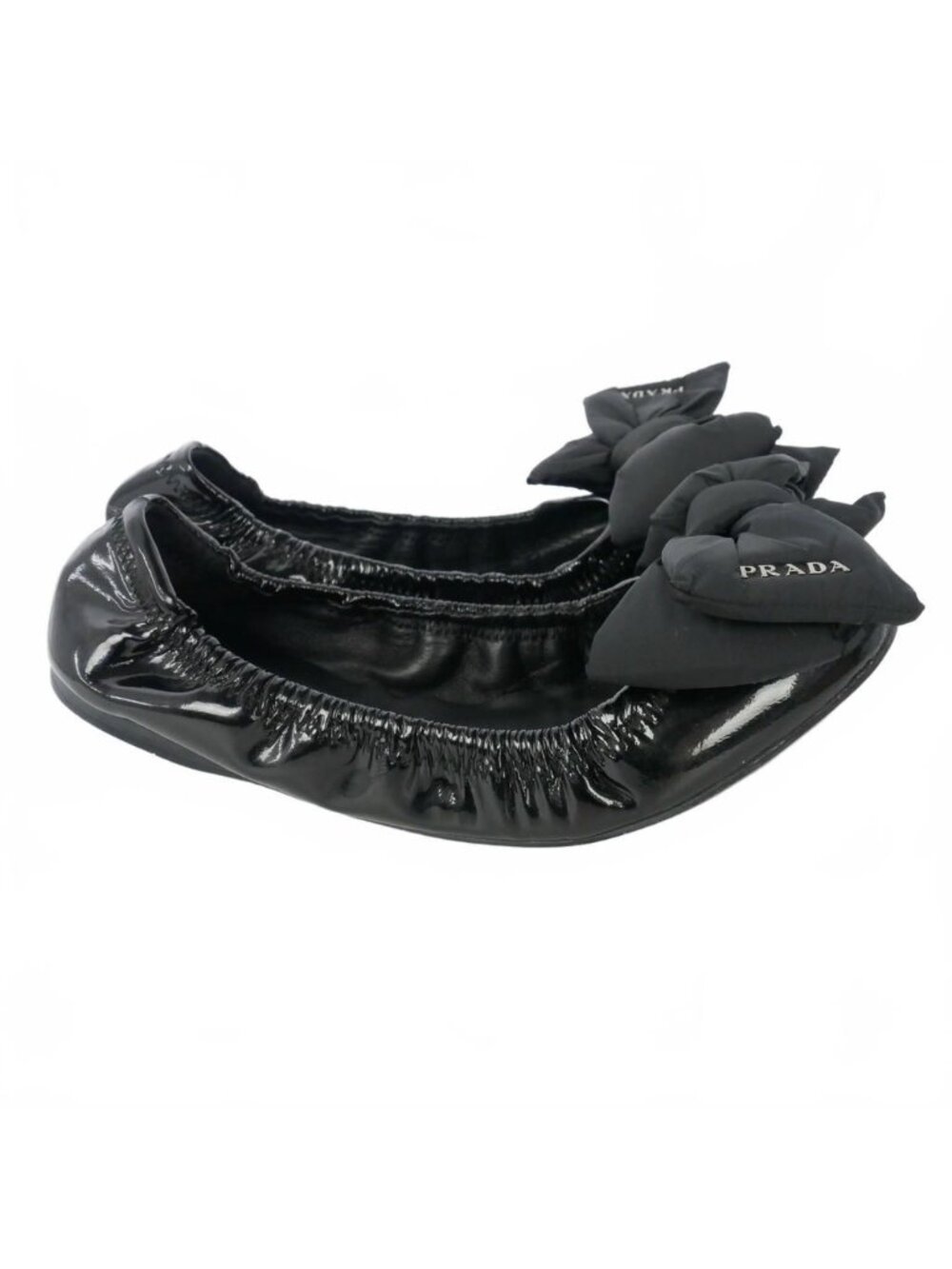 Prada Ribbon Ballet Shoes Flat Enamel 36 Black - Picture 4 of 9